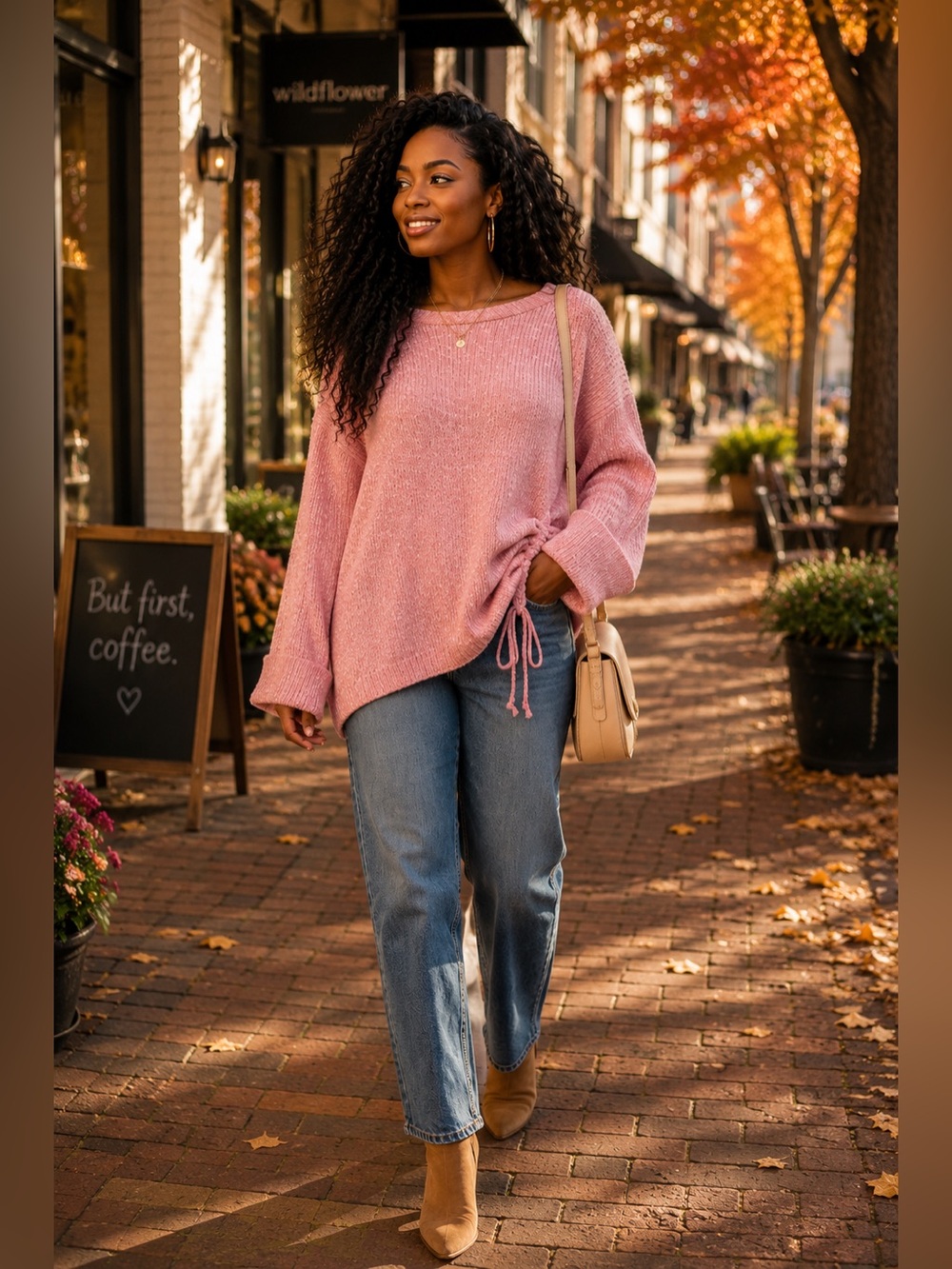 ASOS DESIGN Pink Marled Knit Ruched Side Drawstring Sweater Women’s US 12 EU 44